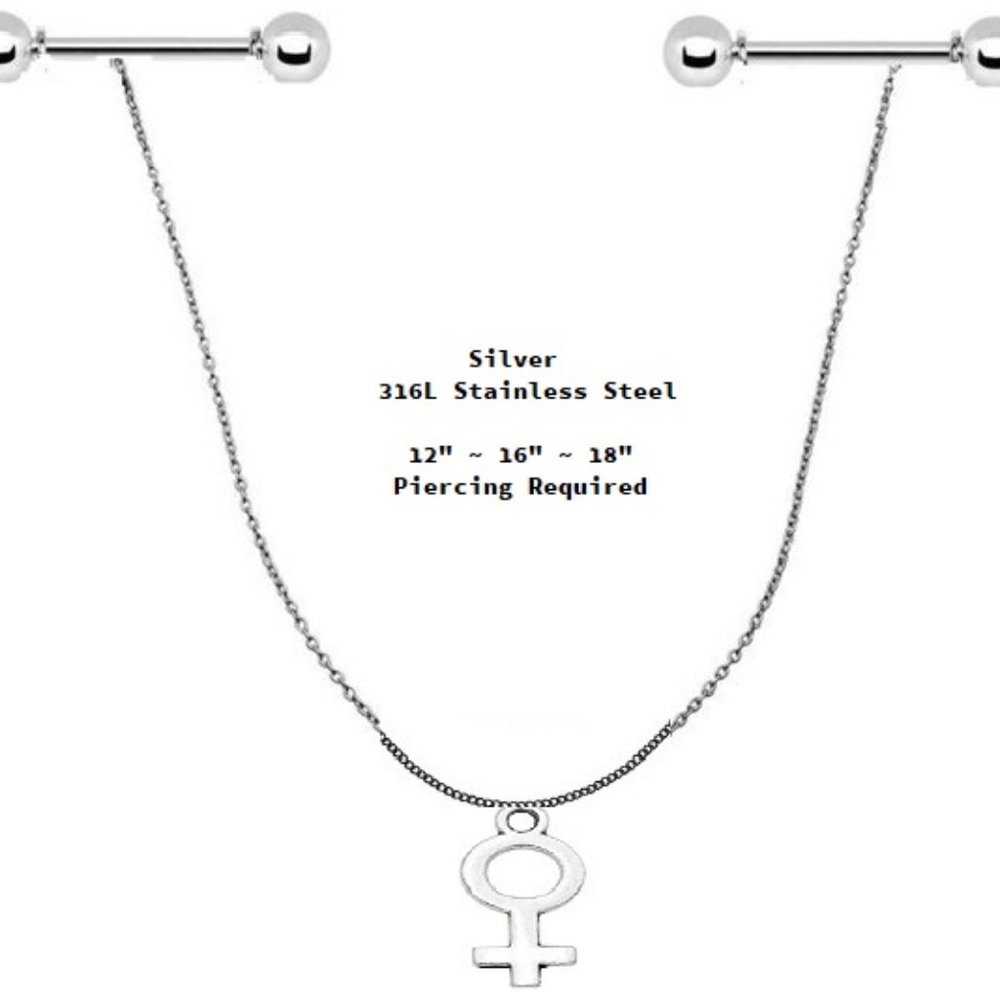 Silver ~ Female Symbol Nipple Chain & Bars